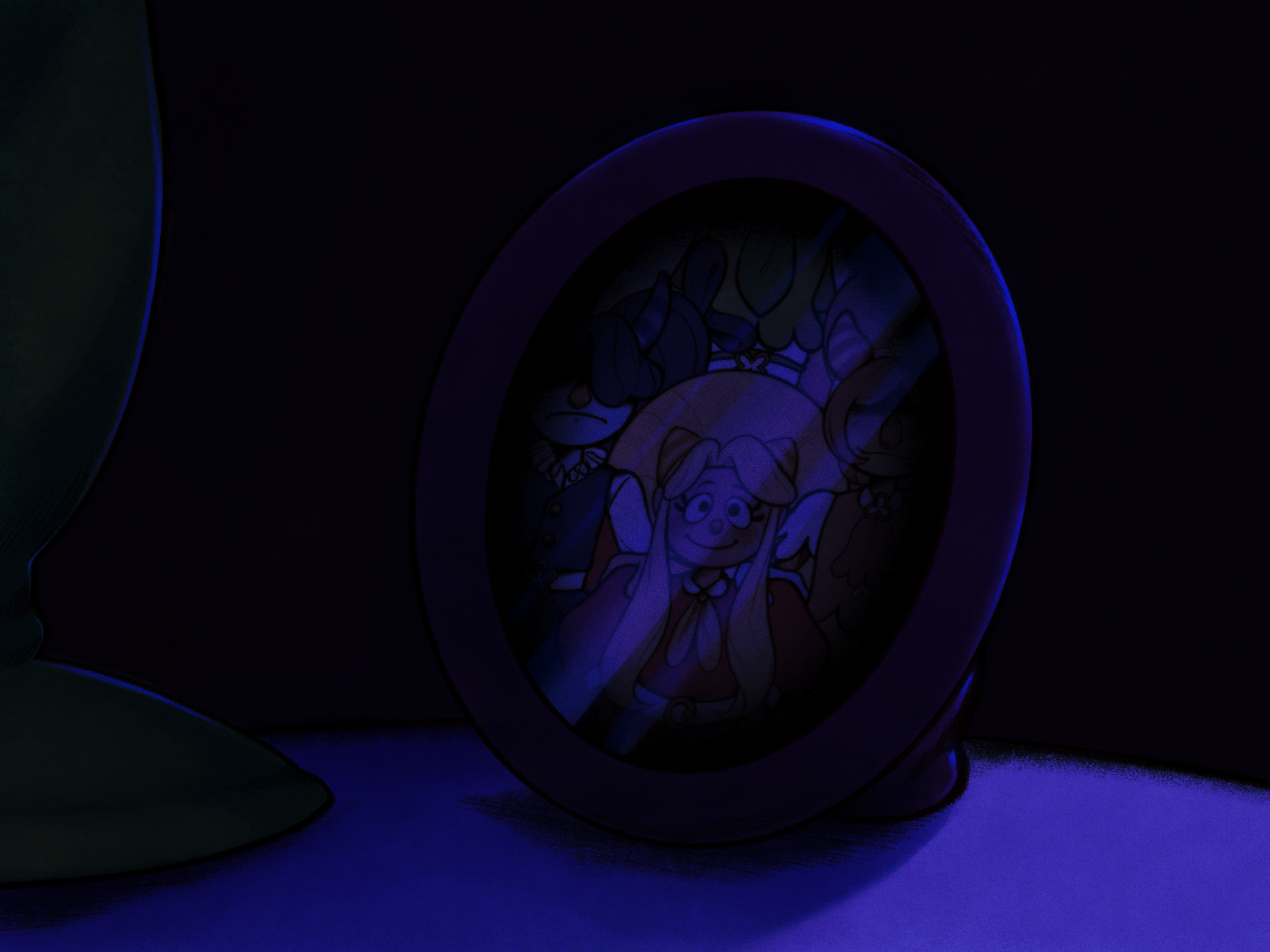 A frames photo of Julie and her siblings.